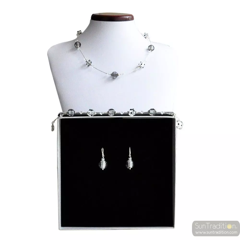 Jojo mini black and silver - silver murano glass jewellery set in realvenitian glass