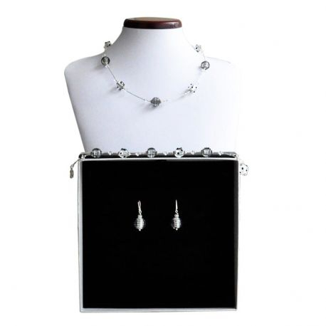 Conjunto de joyas negro y plata genuino cristal de murano venecia