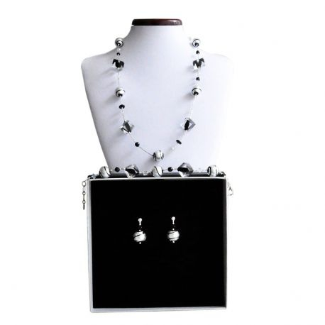 Conjunto de joyería de cristal de murano perla cubo negro de venecia