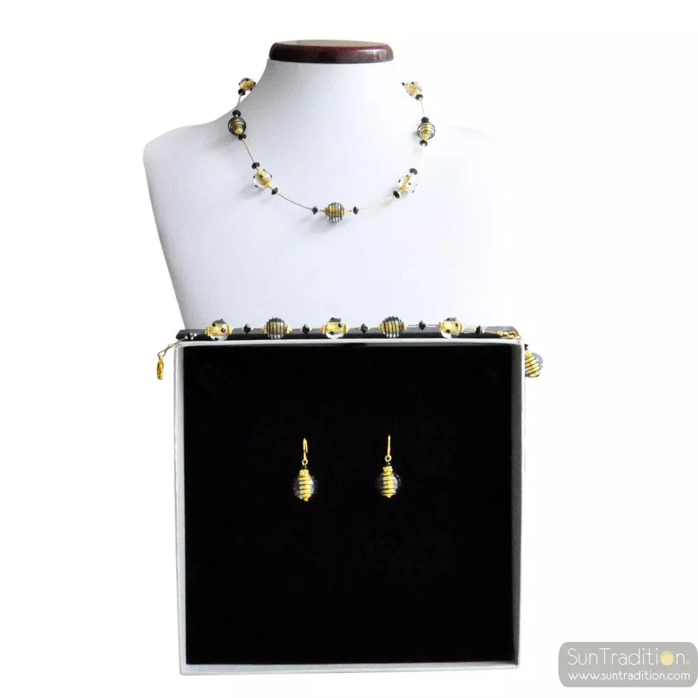 Jojo mini black and gold - gold murano glass jewellery set in real venitian glass venice