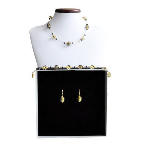 Conjunto de joyas murano negro y oro genuino cristal de murano venecia