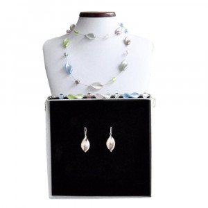 Chlorofyl-sieraden set ketting lange zilveren originele murano glas