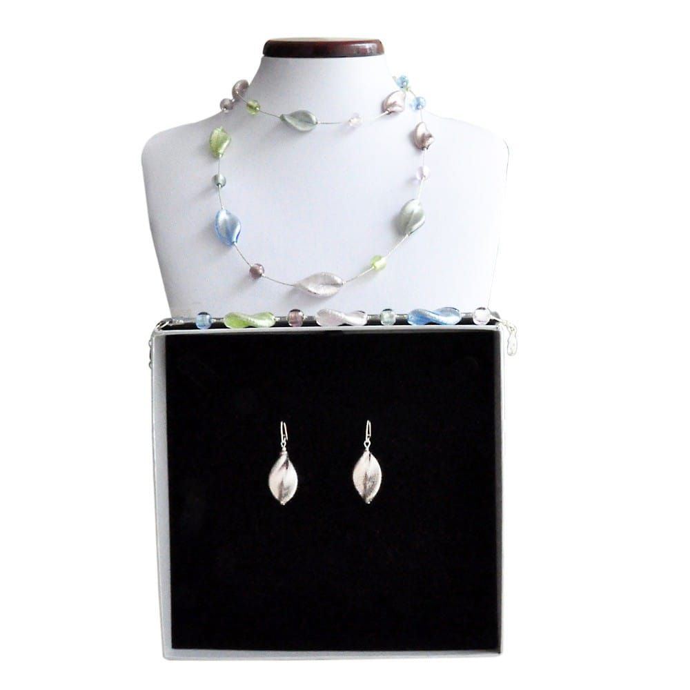 Klorofyll smykker sett halskjede lang sølv ekte murano-glass