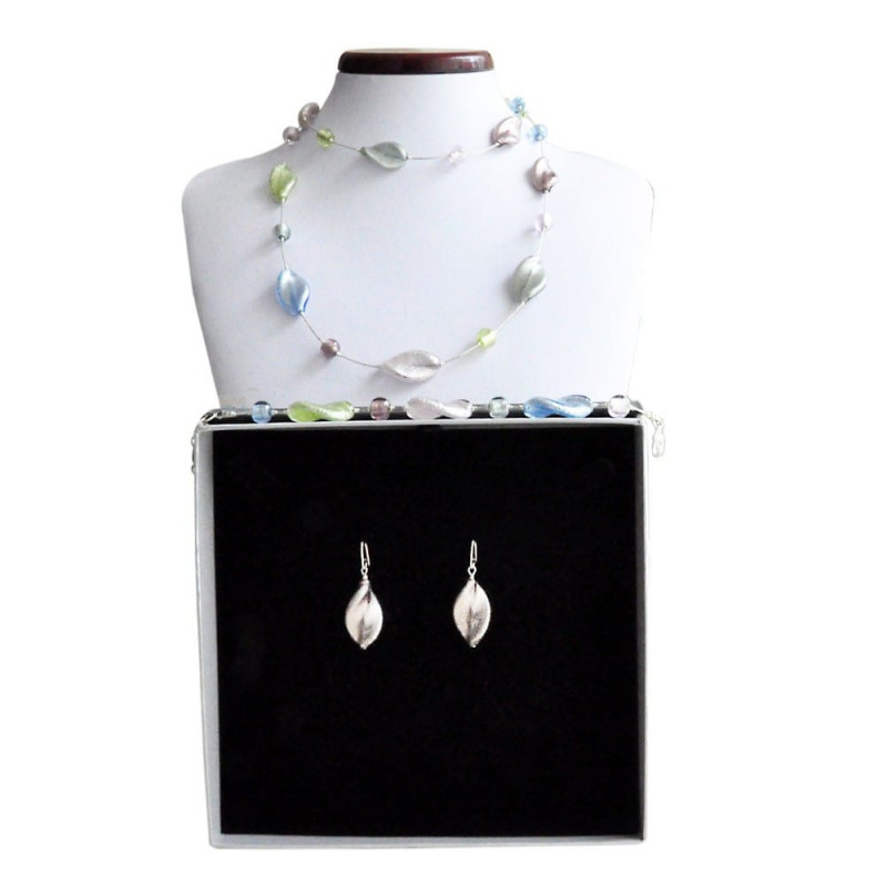 Silver murano glass jewelry set genuine murano glass