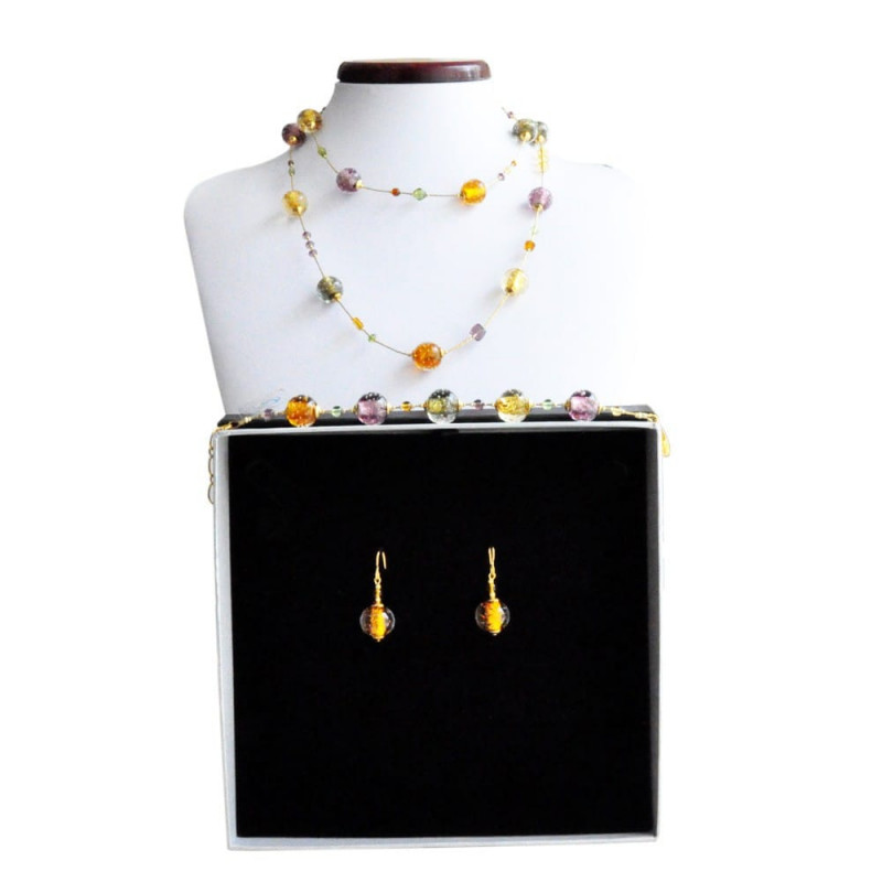 conjunto de vidro murano ouro ambar longo de veneza conjunto de vidro murano ouro ambar longo de veneza