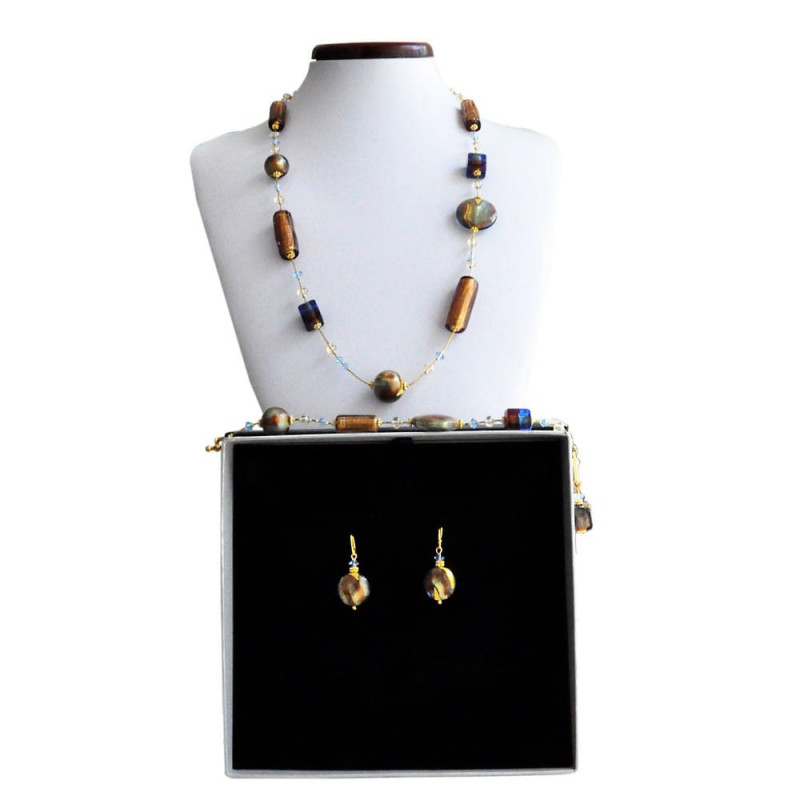 Gold murano glass jewelry set in real murano glass venice