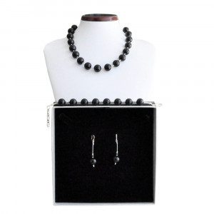 Ball black - black murano glass jewellery set venice