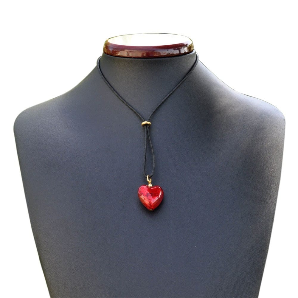 Red heart murano pendant necklace genuine murano glass uni