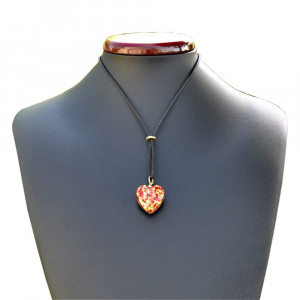 Red and gold heart pendant necklace genuine murano glass venice