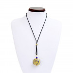  colar de vidro murano pastilha azul escura e ouro de veneza