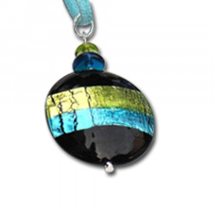 Pendant necklace green / turquoise murano glass venice skyline