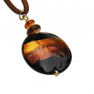 Pendant brown/ gold murano glass venice skyline