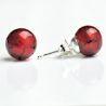 Red murano earrings round button nail genuine murano glass of venice