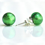 Green murano glass earrings round button nail genuine murano glass of venice