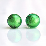 Green murano earrings round button nail genuine murano glass of venice