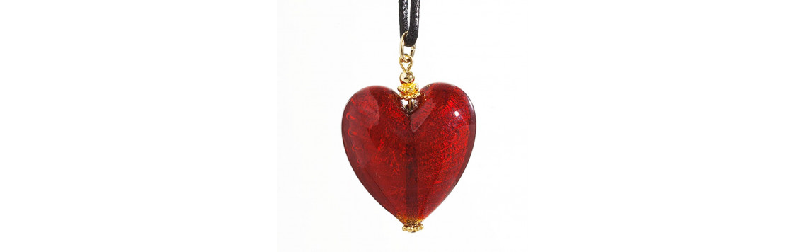 PENDENTIFS COEURS EN VERRE DE MURANO DE VENISE